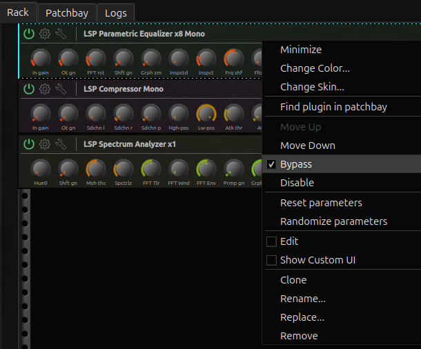 Bypass the LSP Parametric EQ